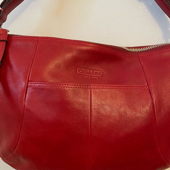 Coach Vintage EST. 1941 Red Hobo Bag with Front Pocket and Silver hardware, New - Picture 4 of 9